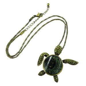 Butler Designer Necklace Turtle Pendant Brooch Combo Green Rhinestones Bling